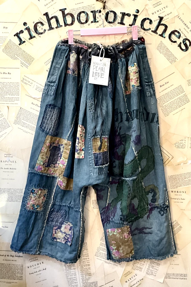 Pantalón Magnolia Pearl Patchwork Katmandú Samantha Caída Entrepierna Lino O/S Nuevo con Etiquetas Foto 2 de 3