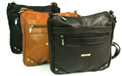 LORENZ Ladies Womens High Quality Genuine Super Soft Leather Crossover Body Handbag Bag