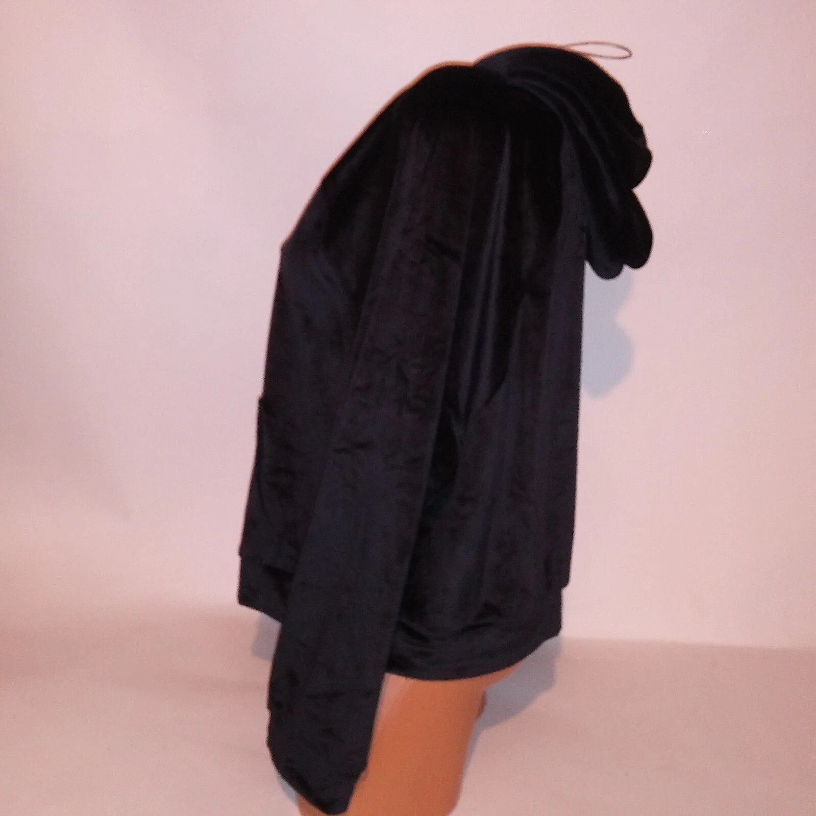 UNDERCOVER Felpa con cappuccio Victoria Secret Crop XXL nera velluto super morbida tinta unita zip intera