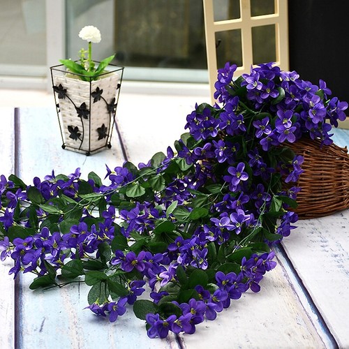 UK Artificial Hanging Violet Flowers Vine With Basket Home Garden Indoor Decor - Picture 16 of 24