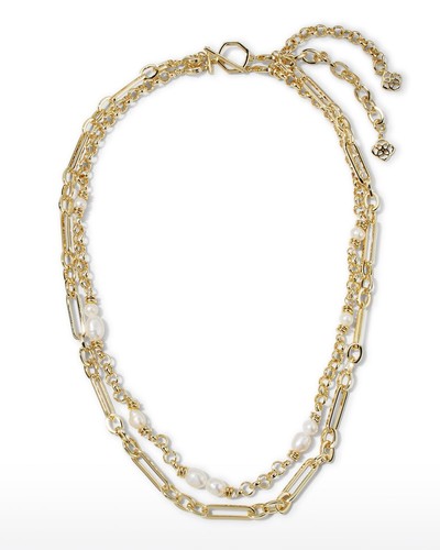 100 Authentic KENDRA SCOTT Mollie Multi Gold Rhodium Strand Necklace White Pearl - Picture 4 of 12
