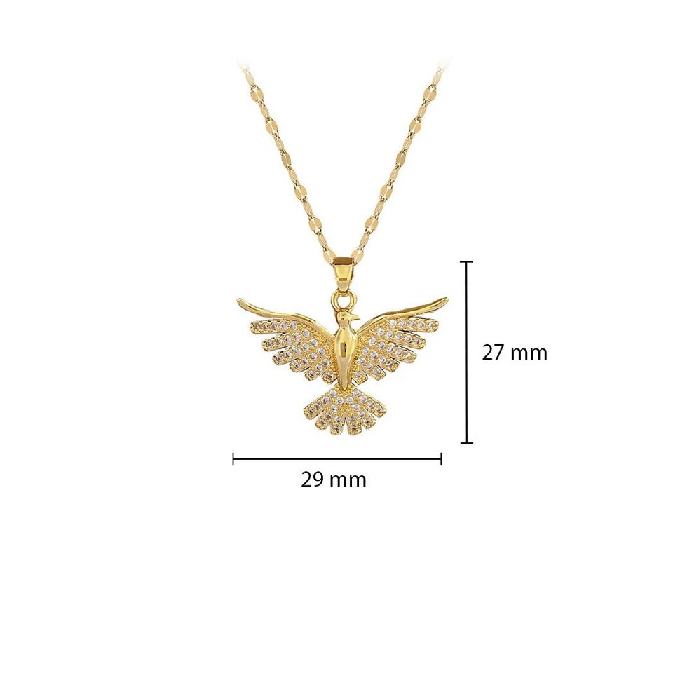 Halskette mit fliegendem Vogel Anhänger – Edelstahl, Zirkonia, Damen Phönix Stil - Bild 4 von 4