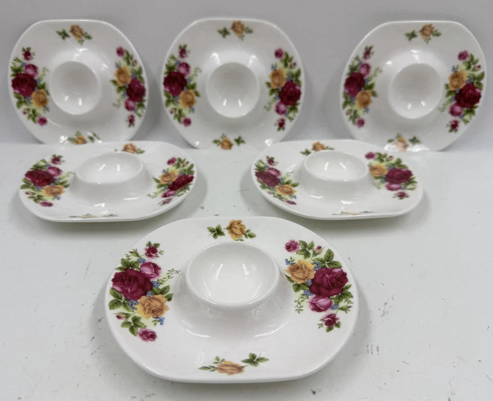 Lote de 6 tazones redondos de cerámica floral brillante blanco Porser Chip & Dip de 5 pulgadas Foto 2 de 4