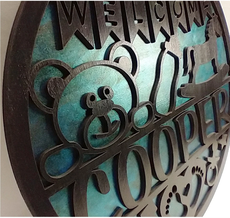 Lindo nombre mono placa pared colgante signo regalo corte láser para personalizar Foto 3 de 4