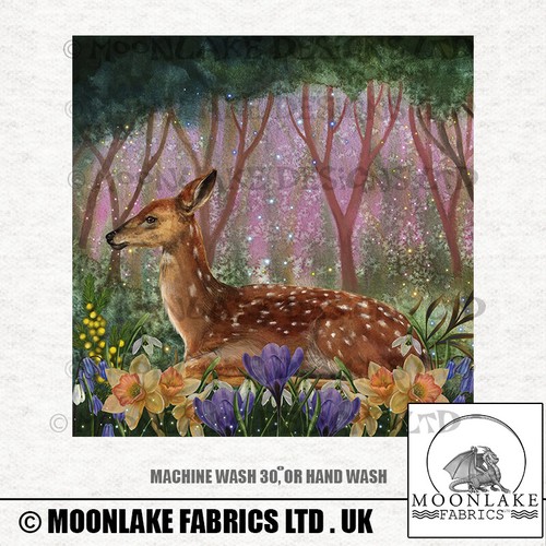 Deer Forest Floor Animals Fabric Craft Panels in 100% Cotton or Polyester - Picture 2 of 3