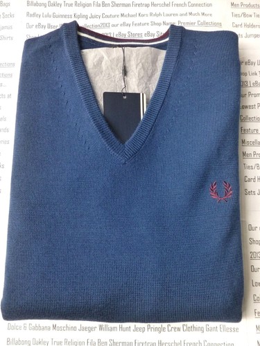 FRED PERRY Jumper K7210 Mens Classic V-Neck Tipped Sweater Size XS Knitwear R£90 - Picture 9 of 9
