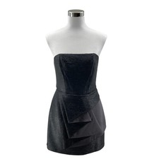 BCBGeneration Mini Cocktail Dress Womens 8 Black Strapless Draped Front Back Zip