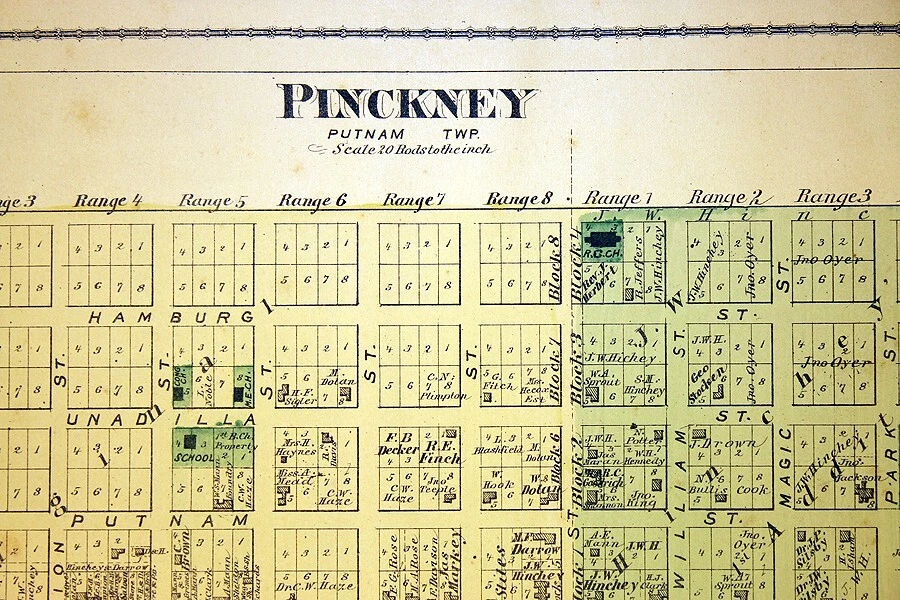 1875 Village of Pinckney Plat Map Livingston County Michigan Original | eBay