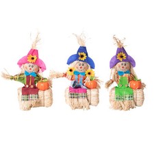 Outdoor Fall Decor Halloween Scarecrow for Garden Ornament Sitting on Hay Bale