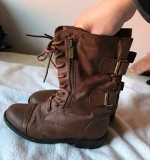 Womens Leather Cowboy Boots Brown Size 6.5 Top Moda 