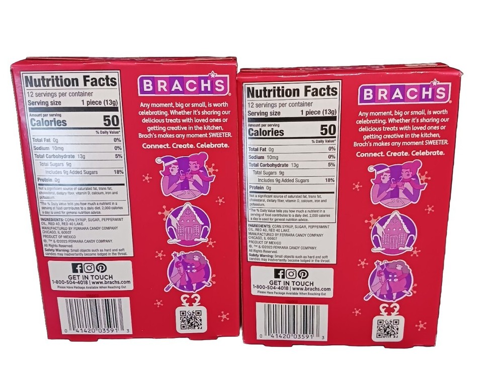 Brach's Peppermint Candy Canes 5.7 Oz, Lot of 2 Boxes Best Buy Date 11/