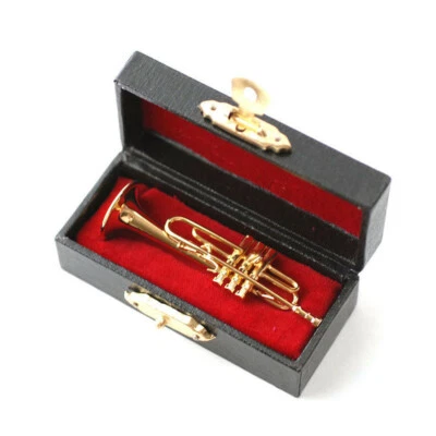 STREETS AHEAD Miniature Dolls House Metal Trumpet 6cm in Red Velvet Lined Case 1/12TH Scale