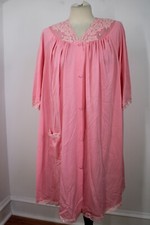 Vtg Shadowline L Pink Nylon Button Front House Dress Night Gown