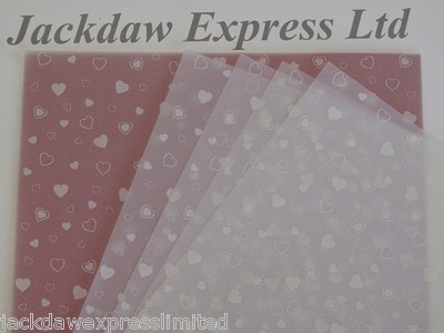 25 Blatt 100 g/m² DIN A4 transparentes Pergamentpapier - Design weiße Herzen AM527