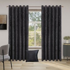 Crushed Velvet Curtains PAIR of Eyelet Ring Top Fully Lined Ready Made UK
