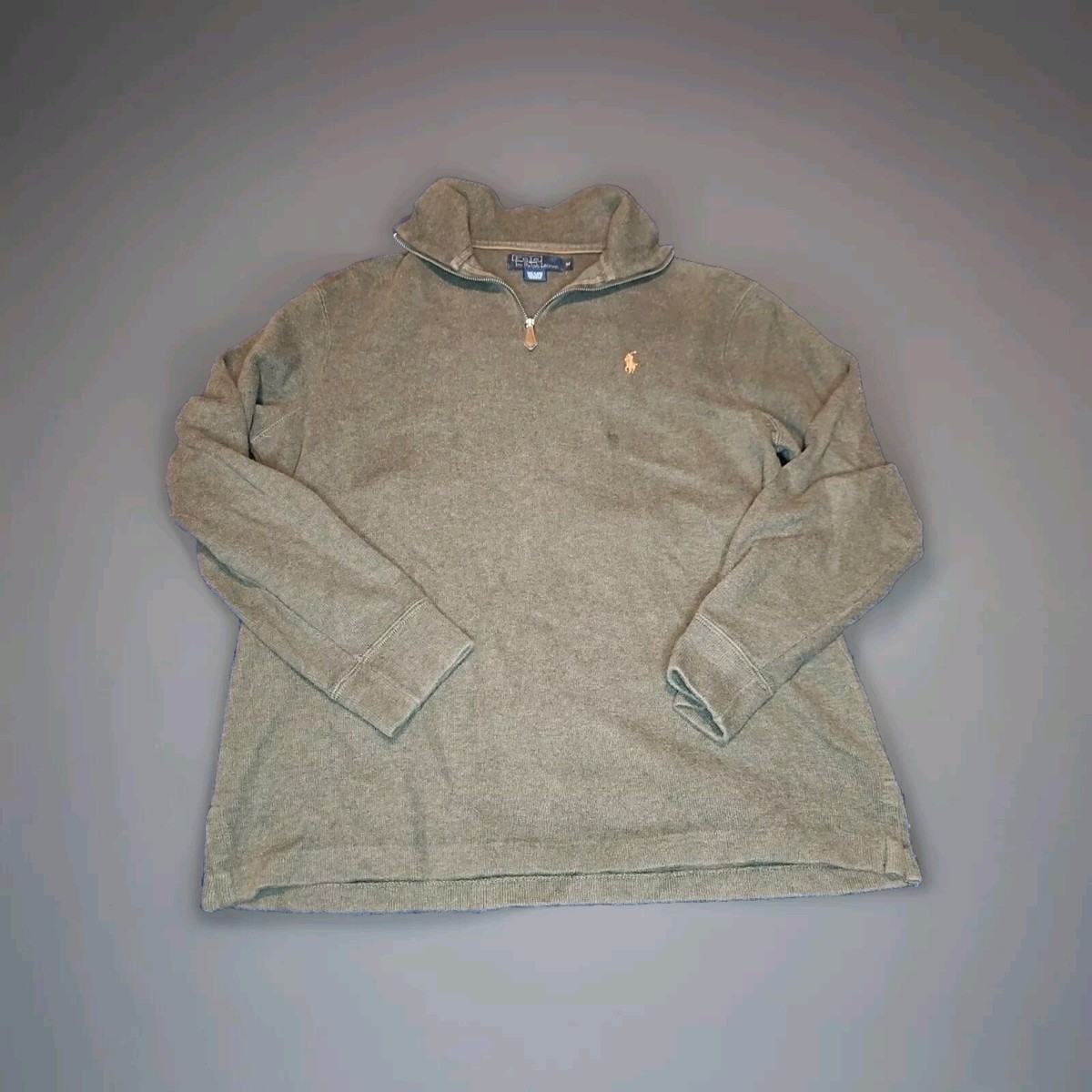 Polo Ralph Lauren Mens Medium Pullover Dark Grey 1/4 Zip Green