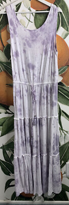 Knox Rose Purple White Large Tie Dye Boho Tiered Dress