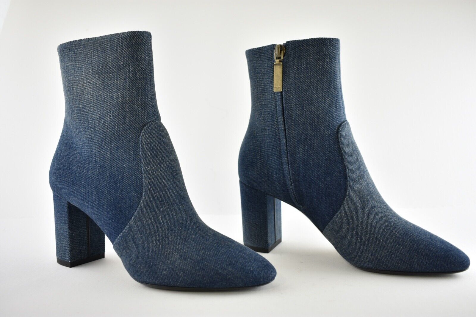 Stivaletti Saint Laurent Lou 75 jeans blu denim YSL cerniera tacco a blocco 36 5