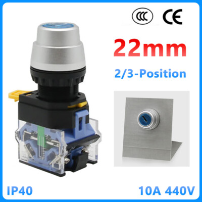 22mm Security Lock Key Switch with 2 Keys Latching Momentary 2/3 Position On/Off