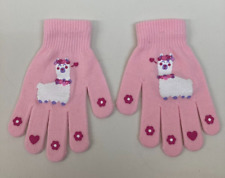 One Size Gloves Pink and White Stretch With Llama Llamas