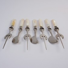Orangenmesser & Gabel Set 7-teilig Perlmuttgriff Antik um 1900