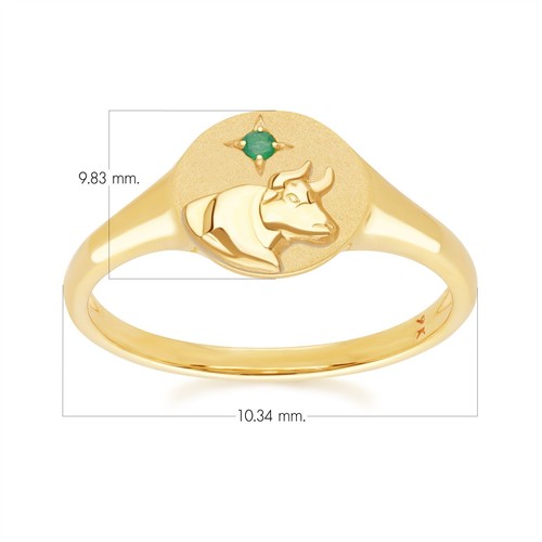 Zodiac Emerald Taurus Signet Ring In 9ct Yellow Gold - Picture 4 of 4
