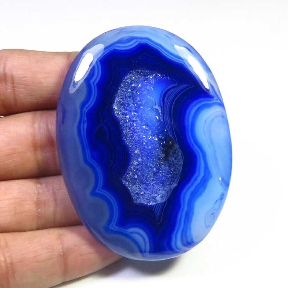 Geoda druzy de ónix azul piedra preciosa 61x45 mm 144 quilates ónix ágata cabujón suelto OND-1754 Foto 4 de 4