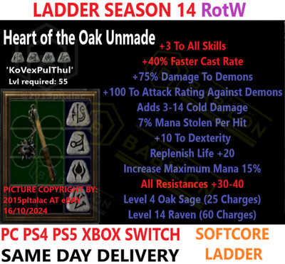  PC PS4 PS5 XBOX SWITCH LADDER Heart of Oak HOTO Diablo 2 Resurrected Items D2R