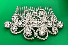 Vintage Silver Tone Swirly Crystal Rhinestone Prom Bridal Hair Comb B325
