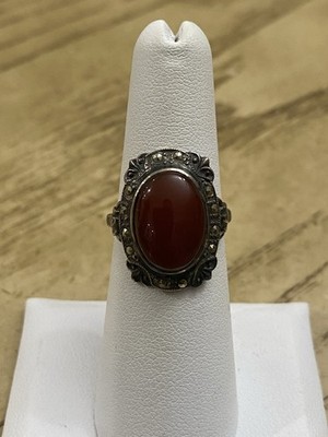 Vintage C&C DESIGNER SIGNED 925 Sterling Silver Marcasite Stone RING SIZE 6.25