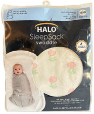 Halo Sleepsack Baby Swaddle White Fleece with Pink Flowers Newborn Birth to 3 Mo