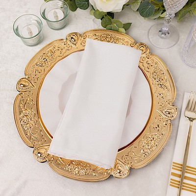 GOLD 6 Round 13'' Floral Embossed Plastic CHARGER PLATES Scalloped Rim Events