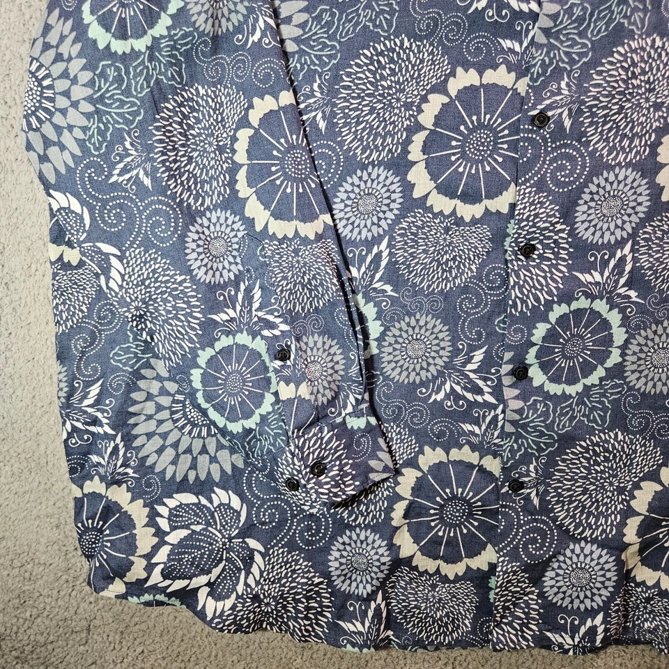 $99 NEW Perry Ellis 100% Linen Shirt Men 4X Button Geometric Floral Blue White - Image 3 of 4
