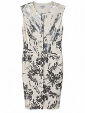 Calvin Klein Ivory Silver Metallic Floral Button Front Sheath Dress 6