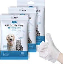 Pet Glove Wipes for Dogs Cats, Cleaning & Deodorizing Grooming Gloves, Dog Wi...