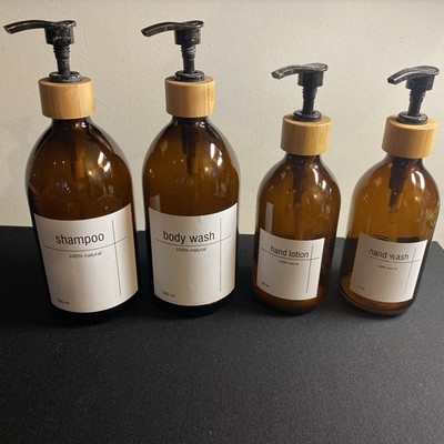 4 nachfüllbare Bernstein Shampoo & Handwäsche Pumpflaschen - 500ml, 300ml, wasserdicht