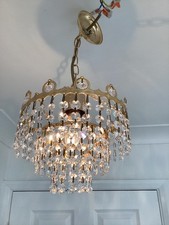 3 Tier Crystal Glass Droplet Chandelier Ceiling Light Gold Plated