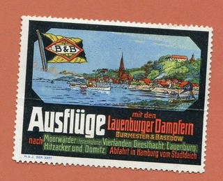 Reklamemarke/Vignette BURMEISTER & BASEDOW AUSFLÜGE MIT DEN LAUENBURGER DAMPFERN