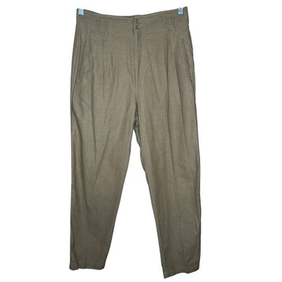 Kikomo Sketches Vintage Linen Blend High Rise Pleated Tapered Pants Tan Khaki 16