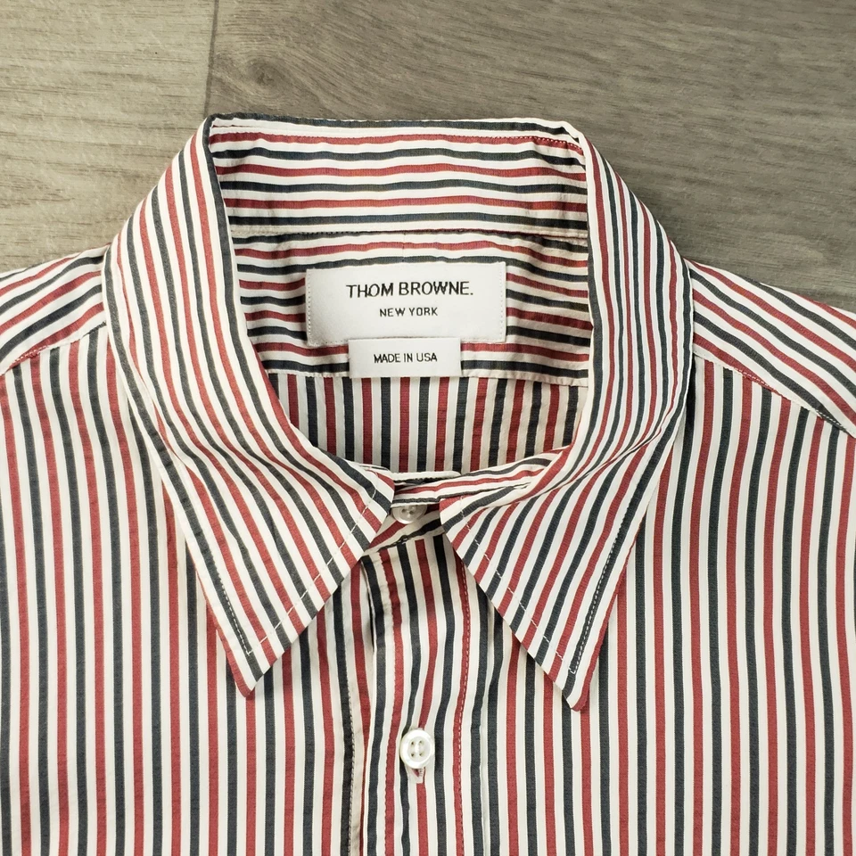 Thom Brown Boys Youth Button Up Shirt Size Large Blue Red Striped Short Sleeve - Image 2 of 4