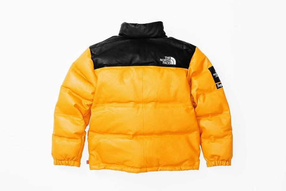 Mens Nuptse Mountain Style Fit Unisex Black Yellow Genuine Leather Puffer Jacket - Image 4 of 4