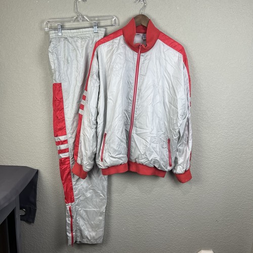 Vintage 80er Reebok Herren Trainingsanzug 2-teilig - rot/silbergrau - Größe XL
