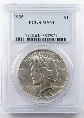 Certified 1935 Peace Dollar PCGS MS63 Silver $1