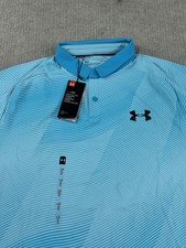 NWT Under Armour Polo Shirt Mens Large Blue Striped Golf Heatgear