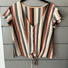 American Eagle Striped button down tie front short sleeve top size S