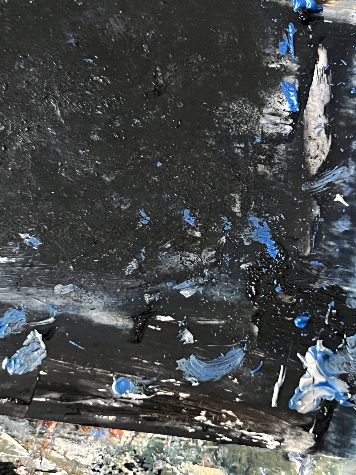 Dark Matter Abstract Painting - Masculine Cosmic Texture Framed Wall Art Gift 6”