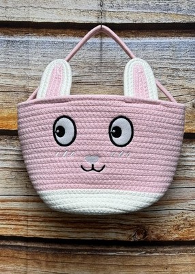 Easter/Storage Bunny Basket Pink Woven Basket Large Foldable