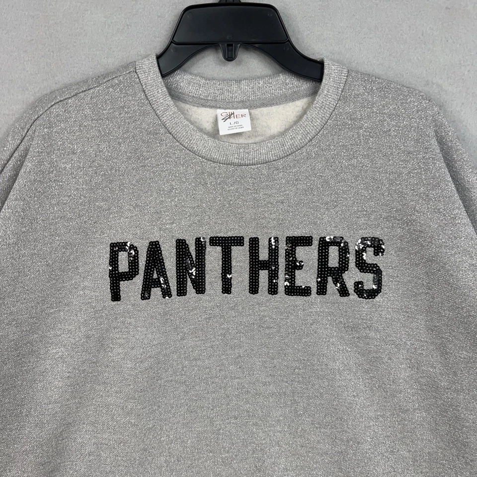 Moletom Carolina Panthers feminino grande cinza lantejoulas futebol americano NFL gola redonda - Imagem 3 de 4