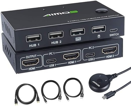 AIMOS 2 Ports USB HDMI KVM Switch Box 4K Display 2 USB Cable Included - 第 1/11 張圖片