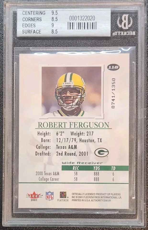 2001 Fleer Authority - Robert Ferguson #116 /1350 (RC) Packers BGS 8.5 - Image 2 of 2